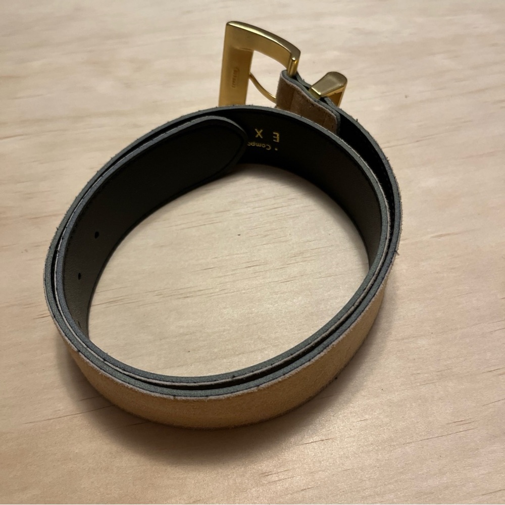 Express Genuine Leather Black Belt Gold Tone Buckle Size Medium Made in Taiwan